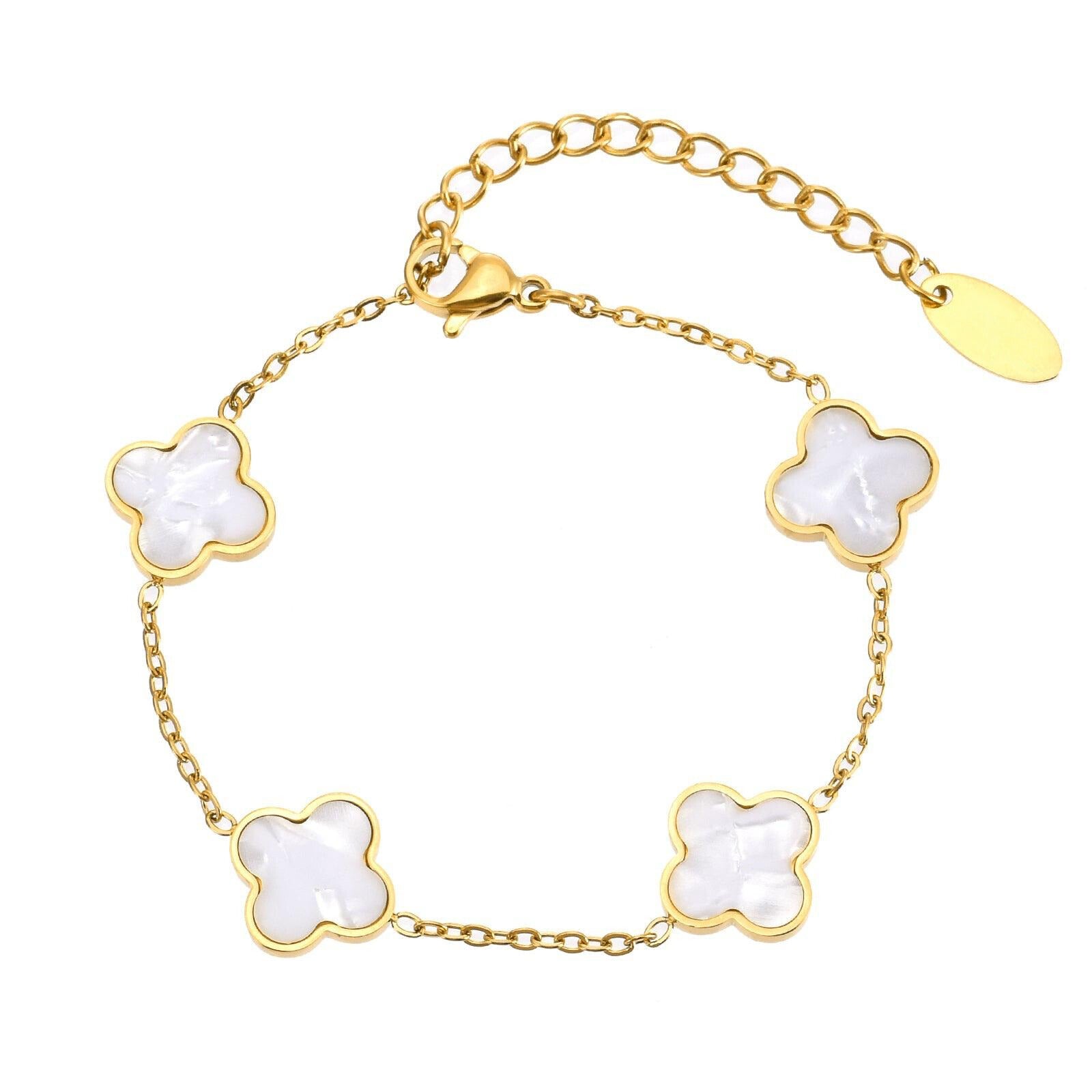 White Opal Stone Four Clover Bracelet