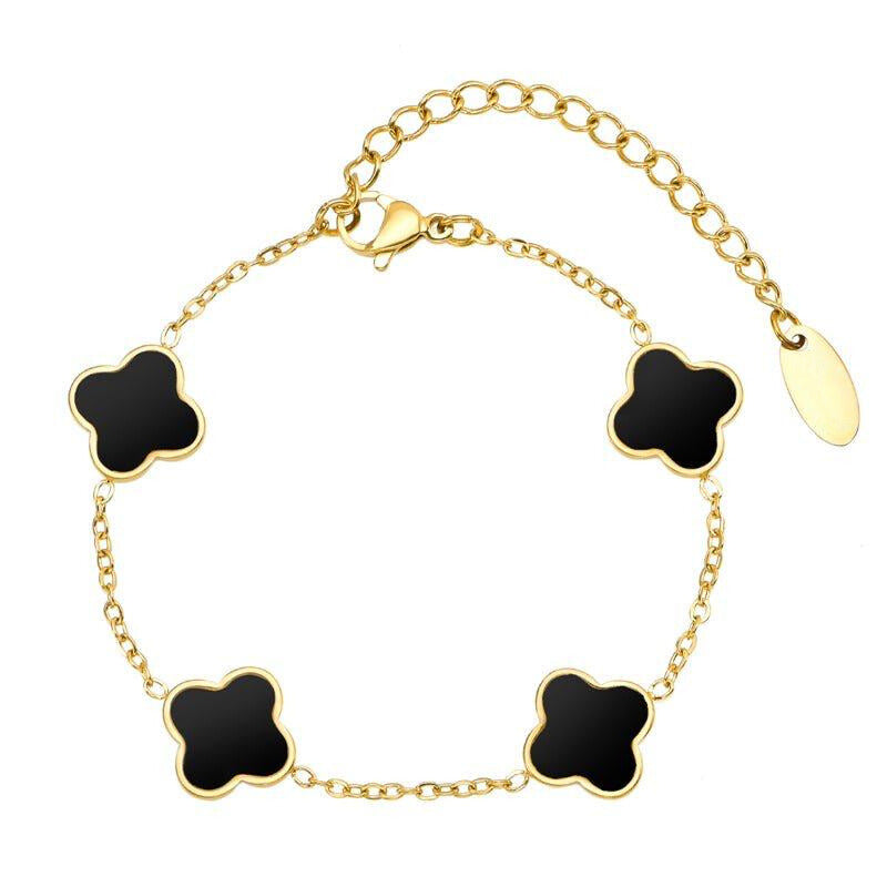 Black Stone Four Clover Bracelet