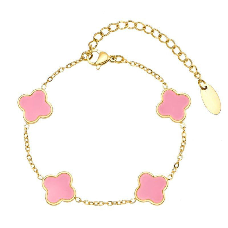 Pink Stone Four Clover Bracelet
