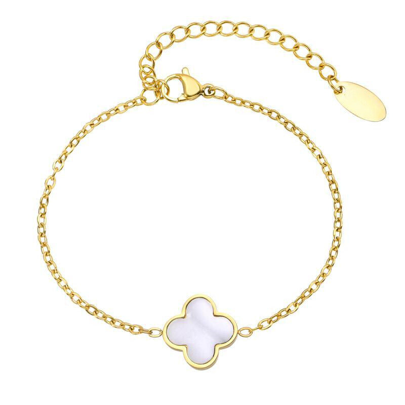 White Opal Stone Clover Bracelet