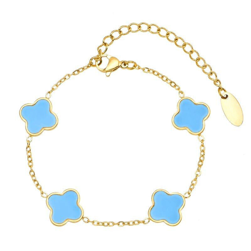 Turquoise Stone Four Clover Bracelet