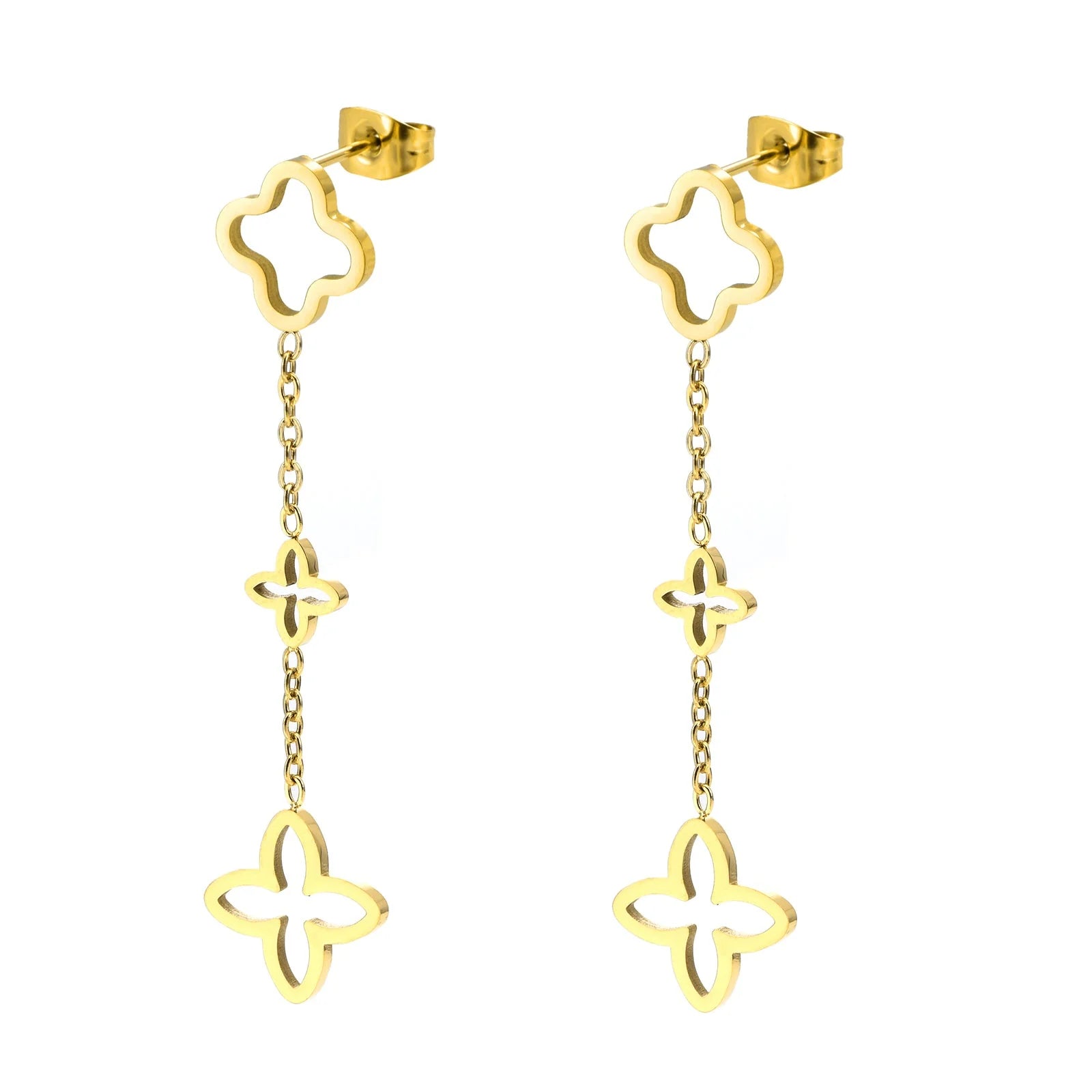 Hanging Clover Stud Earrings